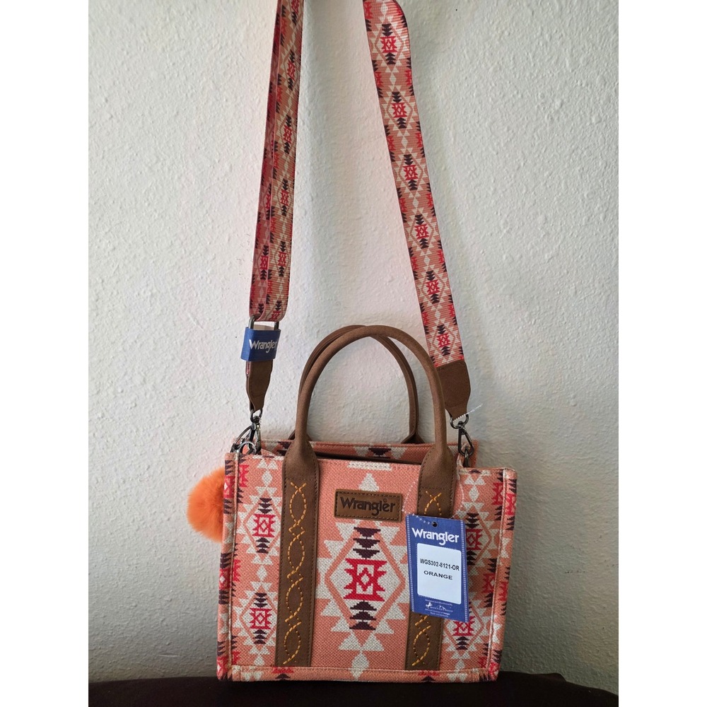 Wrangler Aztec Print Small Tote Bag Orange Southwestern Crossbody WGS302-8121-OR